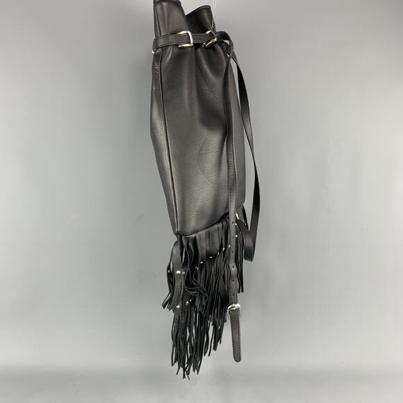 ROBERTO CAVALLI Black Leather Studded Fring Bucket Backpack - Picture 6 of 8